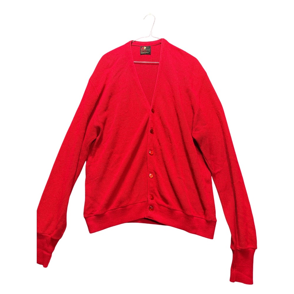 Arnold Palmer Cardigan Mens L Red Vintage V-Neck Orlon Acrylic